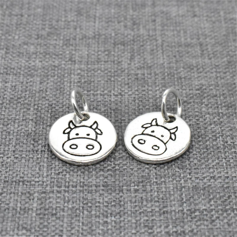 

5pcs of 925 Sterling Silver Cow Cattle Ox Tag Charms for Necklace Bracelet