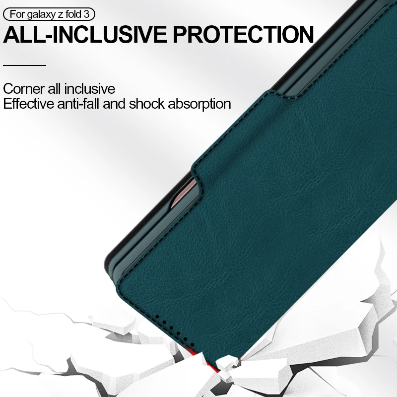 luxury magnetic spliting pu leather case for samsung galaxy z fold 3 5g mobile phone case all inclusive protective back cover free global shipping