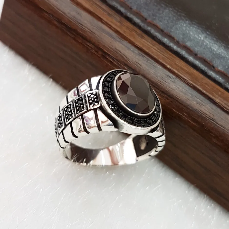 

925 silver men's ring. Men's jewelry Zircon stone stamped with silver stamp 925 All sizes are available