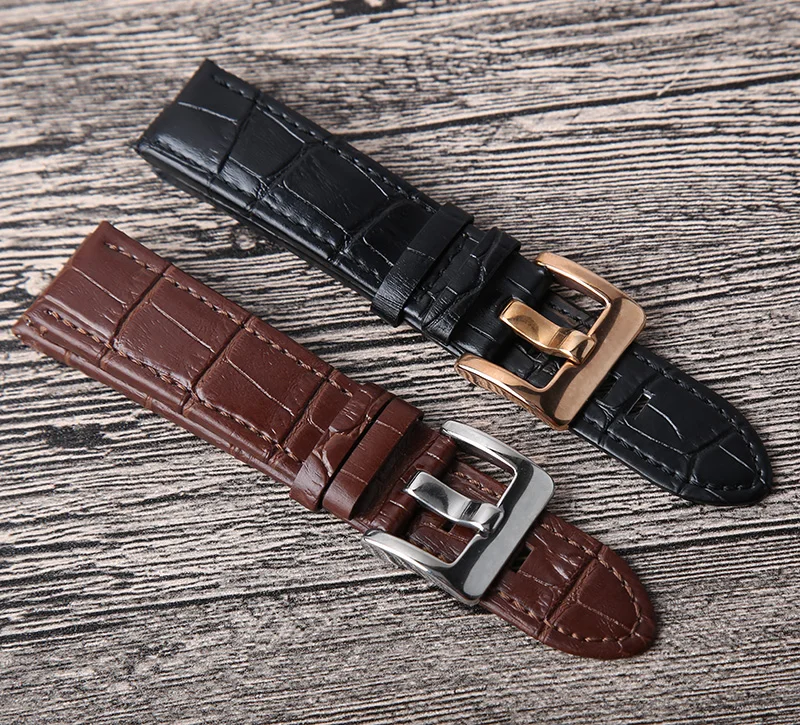 Ремешок для часов высокого качества из натуральной кожи 22 24 мм черный коричневый