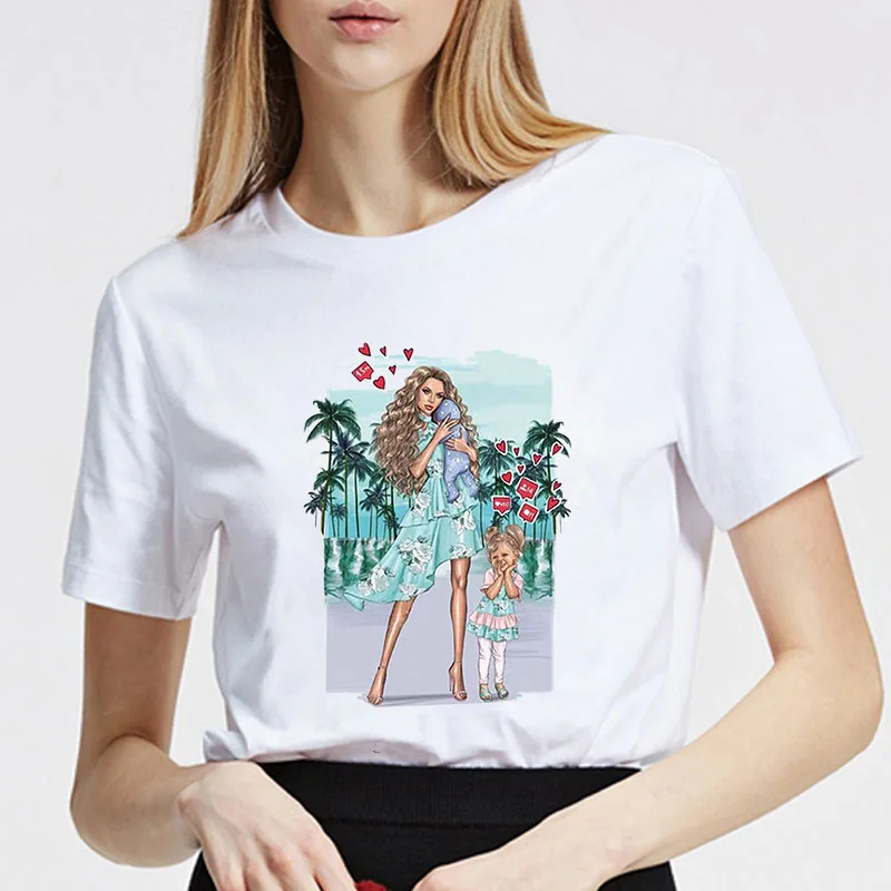 

Mother's Day Happy Family T-Shirt Print Women T-Shirt Round Neck Student Fashion Short Sleeve Lady Top Oversized T-Shirts S-5XL