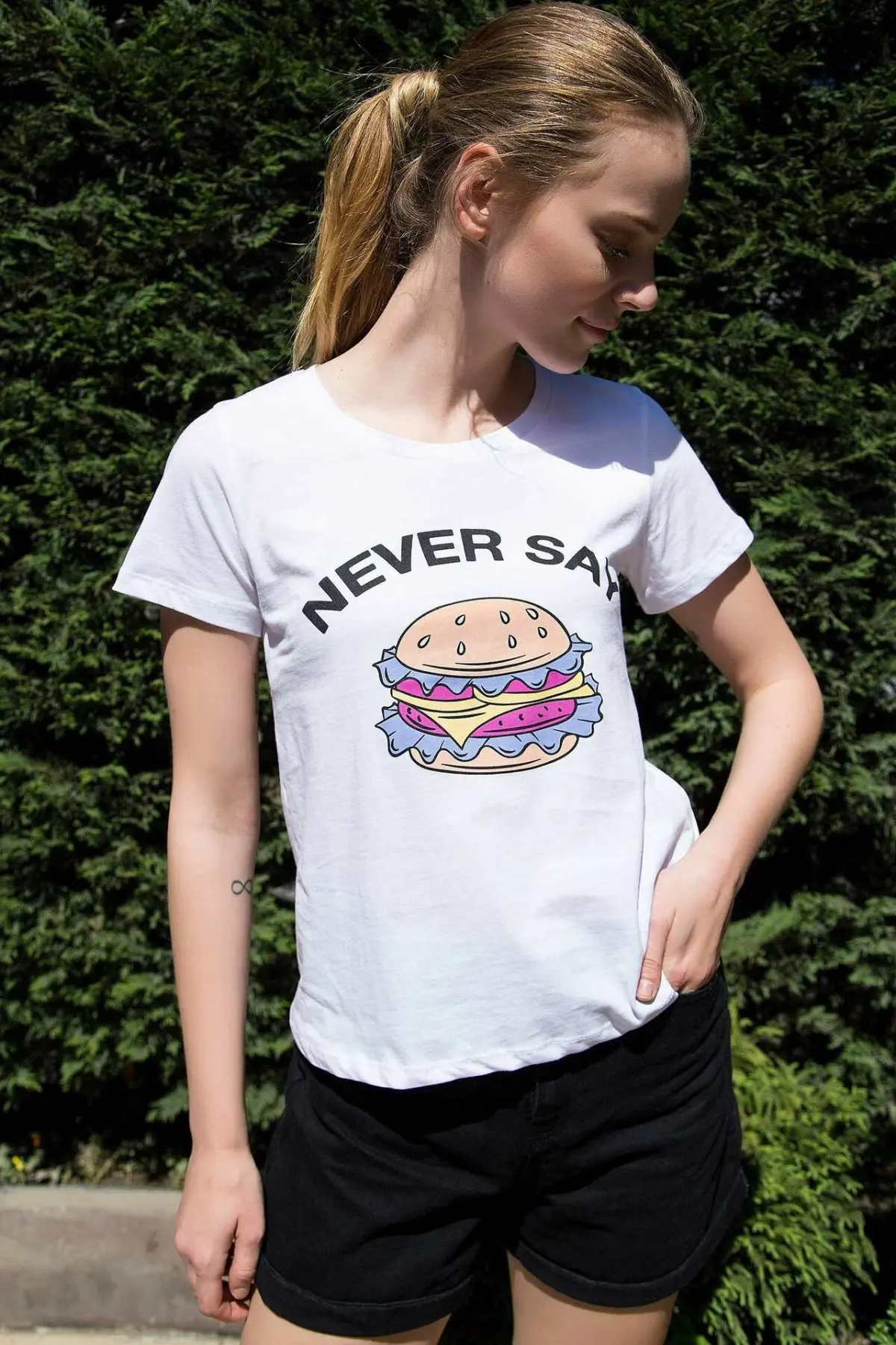 Женские Белые футболки DeFacto повседневные хлопковые с принтом еды женские T Shirt