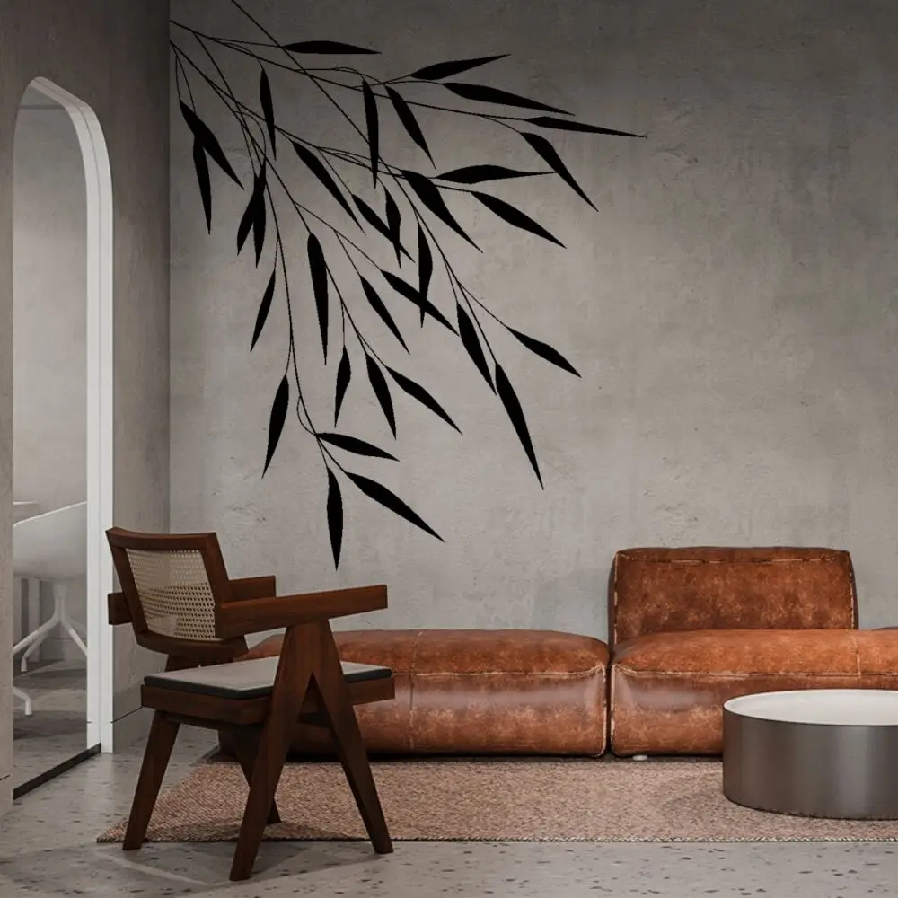 Наклейка на стену, бамбуковые листья, векторная наклейка, натуральные деревья и цветы, украшение для дома и гостиной, съемный A001921
