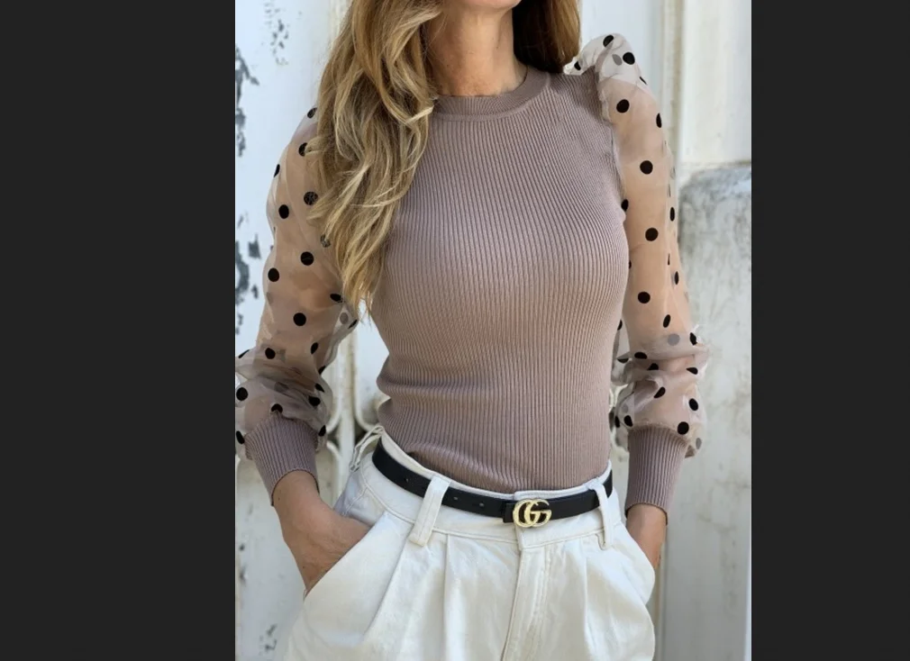 Khaki style 5 Новинка, модная Женская водолазка, длинная, сетчатая, с пышными рукавами, футболка, одноцветная, облегающая, топы, женская, Повседневная футболка, праздничная одежда, летняя - Цвет: Khaki style 5