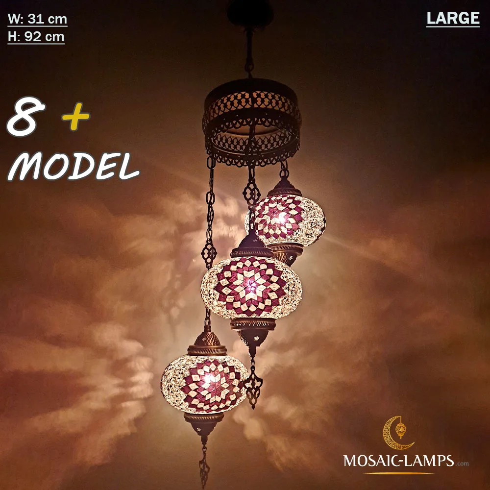 

3 Ball Spiral Chandelier Sets, Triple Globe Mosaic Lights - Large