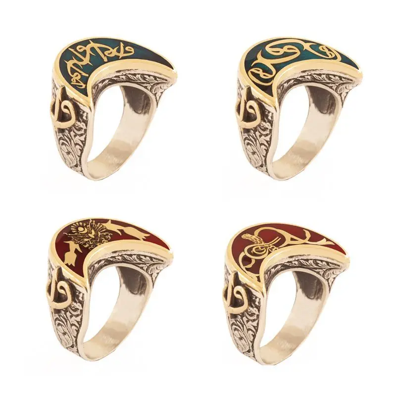 

925 Sterling Crescent Case Vav Elif Patterned Silver Ring Fashion Turkish Premium Quality Handmade Jawelery