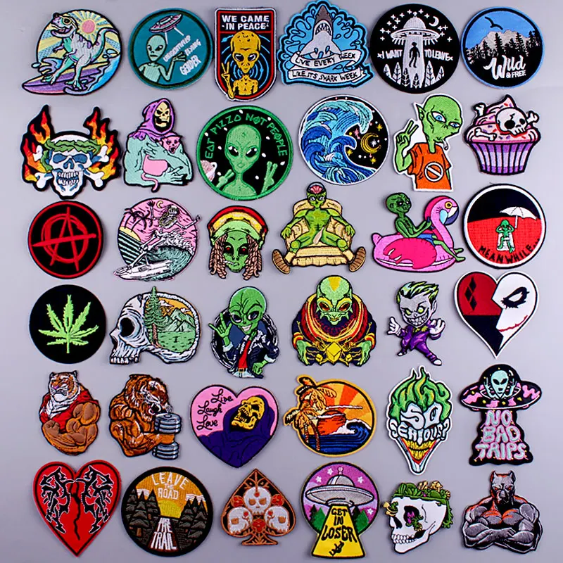 

DIY UFO Patches For Jacket Punk Alien/Clown Embroidered Patch For Clothing Badge Sewng Applique Patches Iron On Patch On Clothes