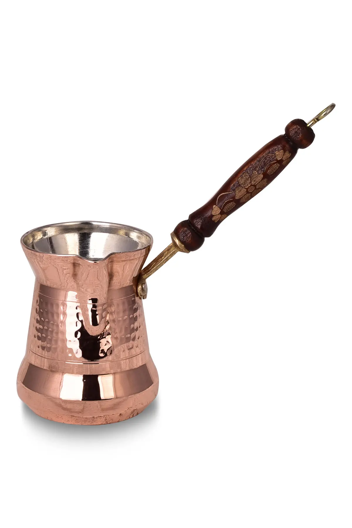 

4 PERSON HANDMADE COPPER SULTAN COFFEE POT WITH THICK WOODEN HANDLE