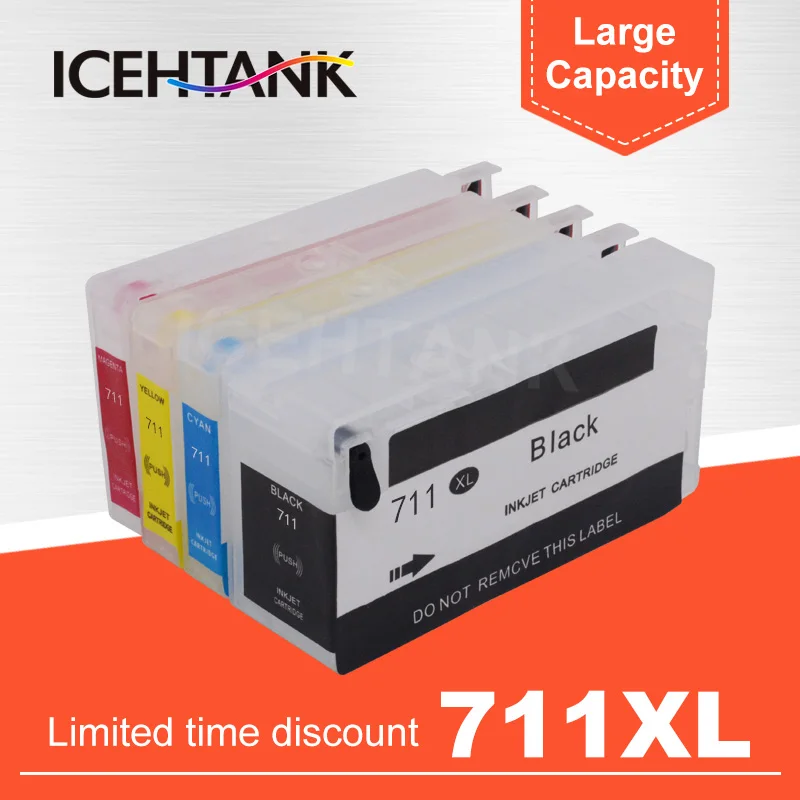 ICEHTANK 711 711XL многоразовый картридж для принтера HP Designjet T120 24 610 T520 36 T520|Чернильные