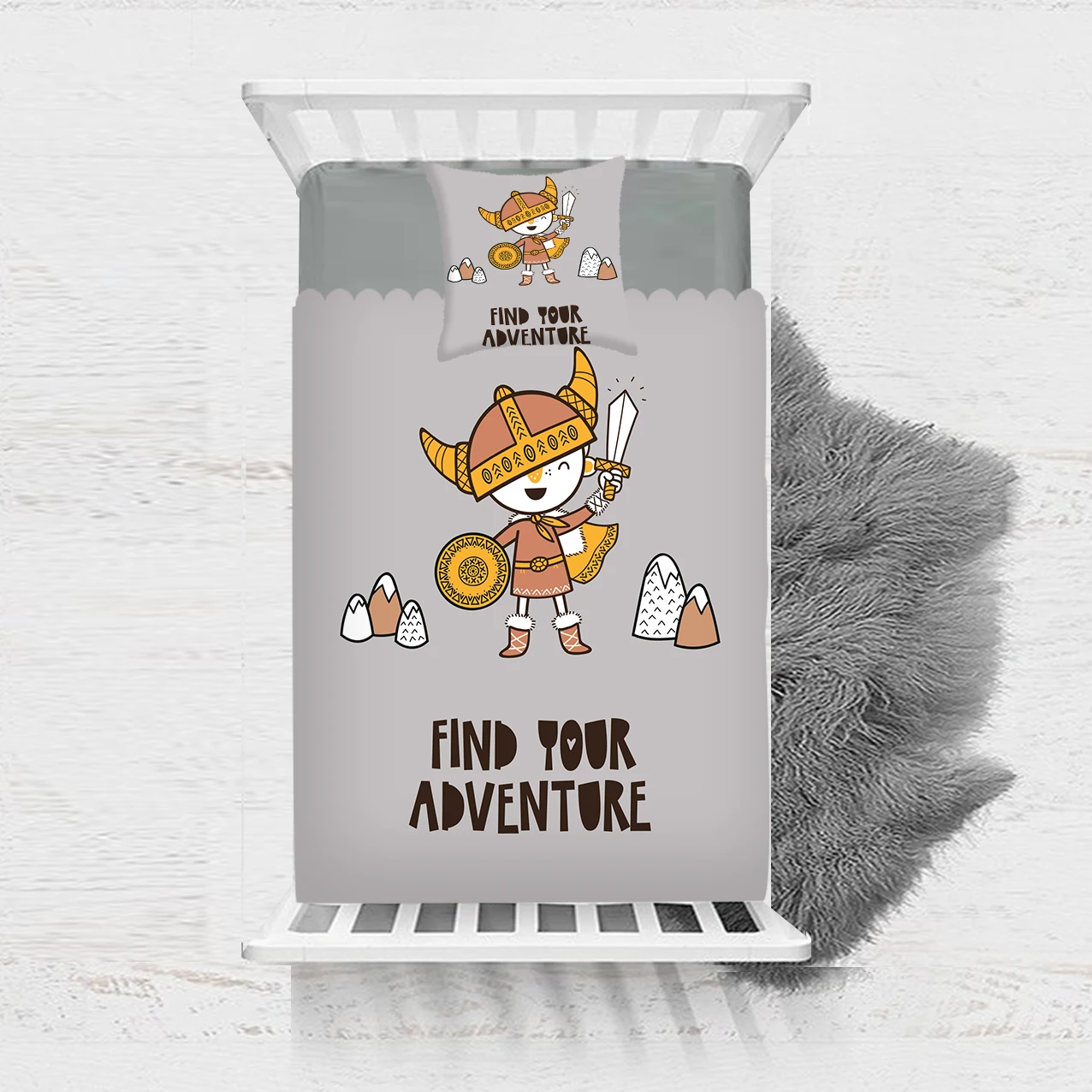 

Else 2 Pcs Grey White Black Orange Viking Adventure 3D Print Cotton Satin Single Bedspread Bed Cover Gift Combine Pillow Cover
