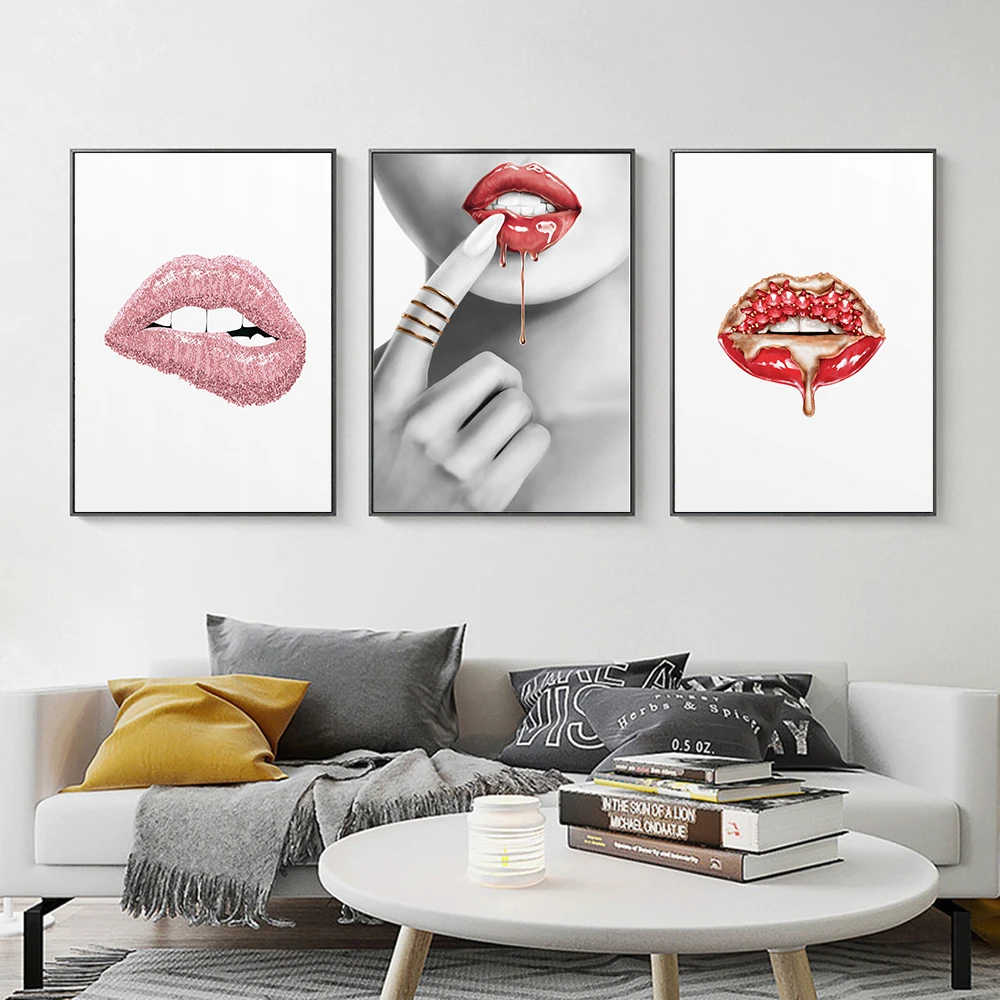 

Sexy Lips Nordic Poster Modern Fashion Canvas Painting Minimalist Art Print Black White Wall Picture For Living Room Home Decor