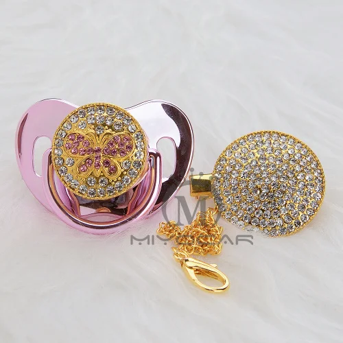 MIYOCAR, золотой, горный хрусталь, розовый, блестящий, Бабочка, bling, соска и пустышка, зажим, набор, соска, держатель цепи, BPA fress, безопасный APBF - Color: APBF-11  0-6m