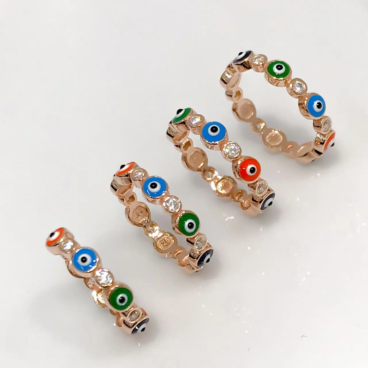 Разноцветное серебряное кольцо с бусинами и сглаза Tamtur|Кольца| |