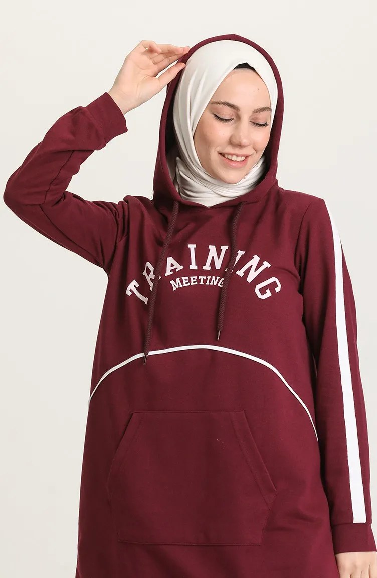 

Hooded Tracksuit Set Plain Pocket Detailed Written Printed Unlined Monochrome Useful Long Sleeve Seasonal Women Muslim Fashion