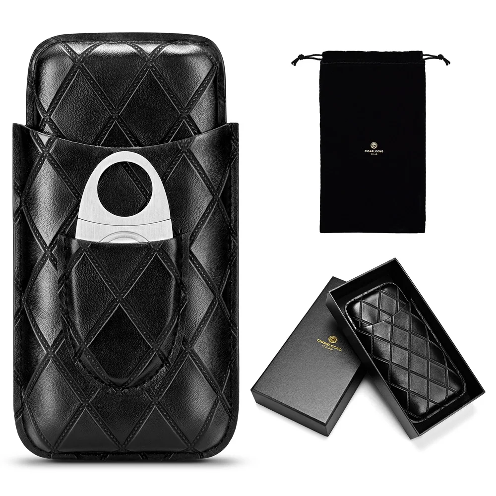 

Портативный хьюмидор с резаком для сигар, чехол для сигар из коровьей кожи, 3 упаковки, увлажняющие сигары, аксессуары для путешествий и куре...