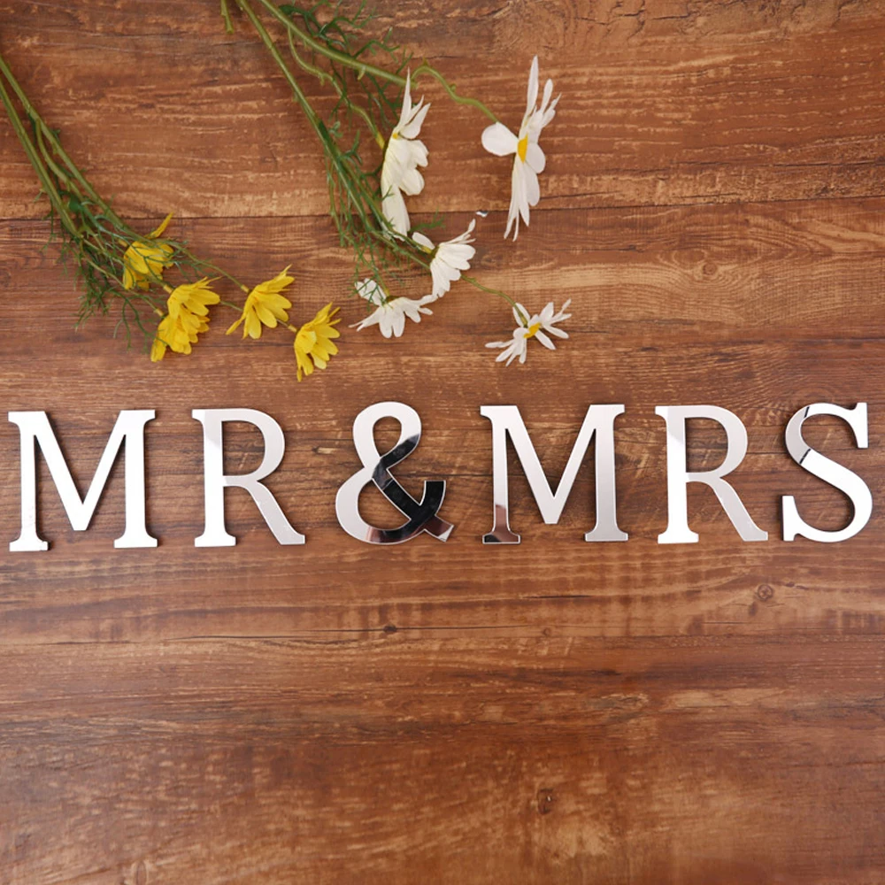 

Creative English Letters Wall Stickers 3D Letters Mirror Sticker For Logo Name Alphabet Wedding Love Letters Home Decor Mural
