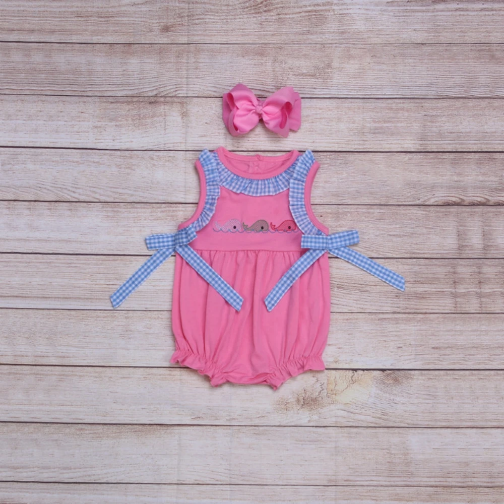 

Babi Cotton Onesie Summer Romper New Style Cute Whale Embroidery Clothes Beautiful Sleeveless Jumpsuit For 0-3T Girl