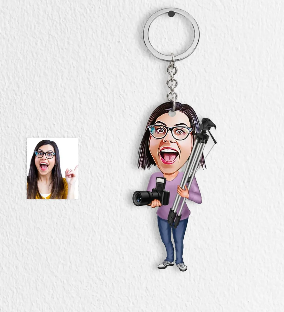 

Персонализированные женские профессиональные фотографы мультфильм Keychain-1