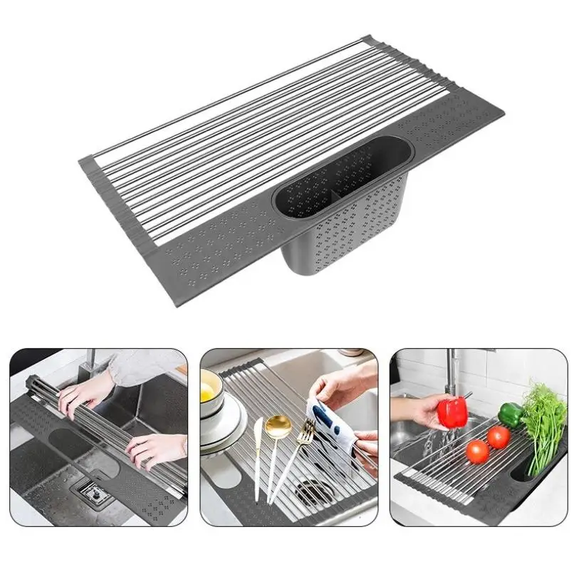

Multifunction Dish Drying Rack Sink Drain Rack Shelf Basket Bowl Sponge Holder Dish Drainer Dryer Tray Kitchen Storage Organizer