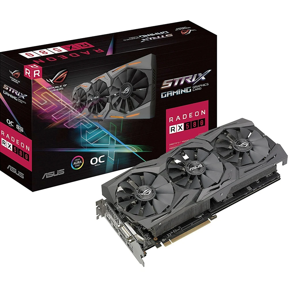 Видеокарта ASUS Strix AMD Radeon RX 580 1380MHz 8192MB 8000MHz 256 bit RTL [ROG STRIX RX580 O8G GAMING]|Видеокарты| |