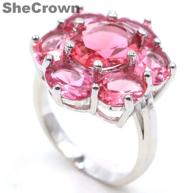 20x16 мм США sz 6,0# SheCrown Необычные розовые Турмалин женские серебряные обручальные кольца