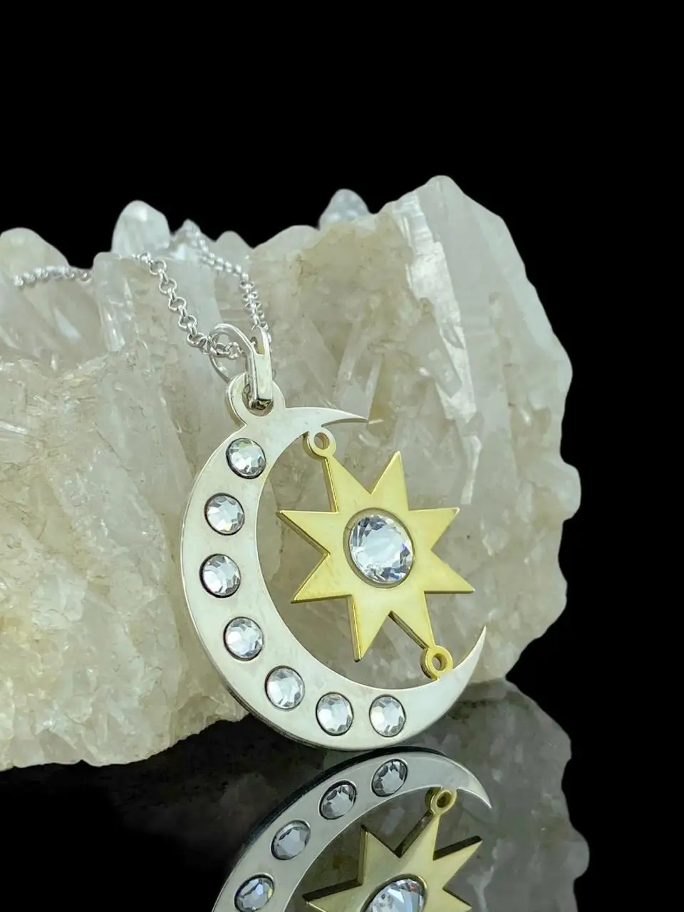 

Soy Luna Moon and Sun Special Design Real 925 Sterling Silver Real Zircon Stone Very Shiny Silver Necklace Trend Style fashion