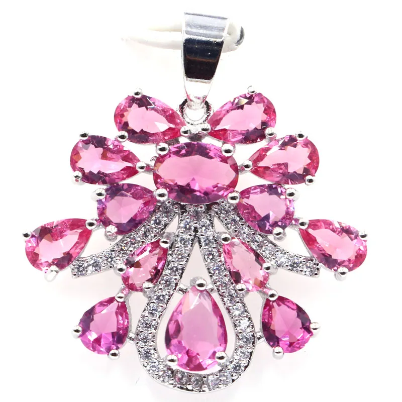 32x29 мм потрясающая большая розовая турмалиновая Белая Яркая циркониевая Женская