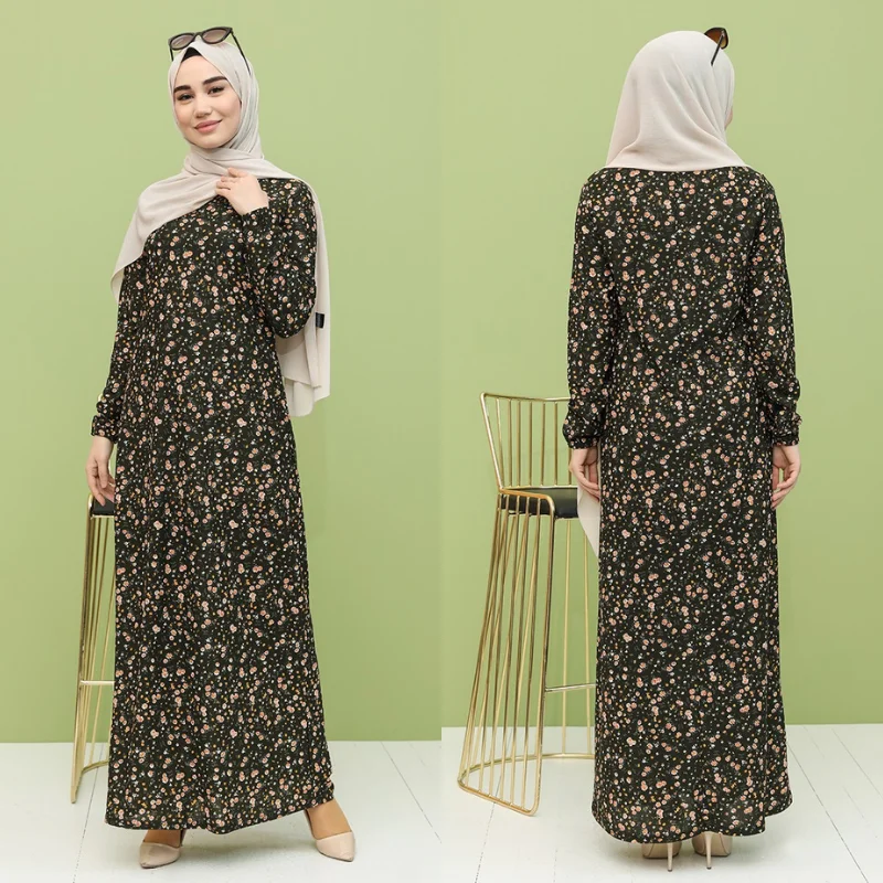 Женское винтажное платье с цветочным принтом длинным рукавом и оборками |