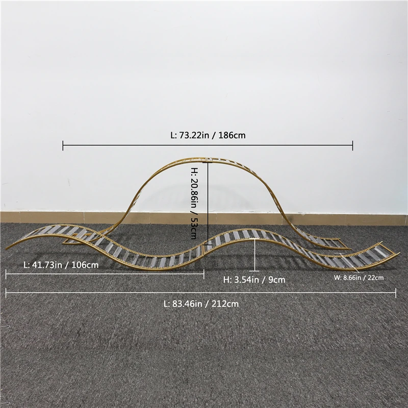 

JAROWN Wedding Decor Flower Stand Acrylic Wave S-shaped Ever Changing Big Wave Grid Road Lead Iron Art Wedding Gold Decoration