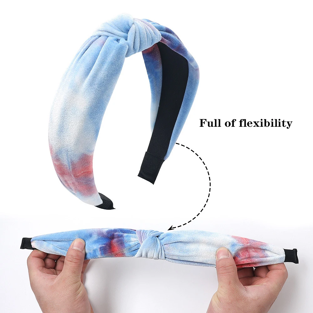 

New Fashion Velvet Knotted Headbands Tie-Dye Hairbands For Women Girls Twisted Hair Hoop Turban Hair Accessories Thick Flannel