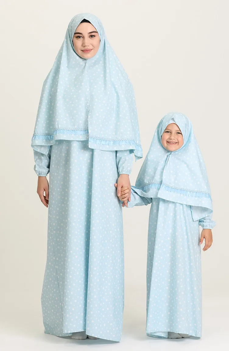 

KIDS PRAYER DRESS Patterned Children's Prayer Dress Blue Cotton woven fabric Patterned fabric Unlined Free Shipping NEW SEASO