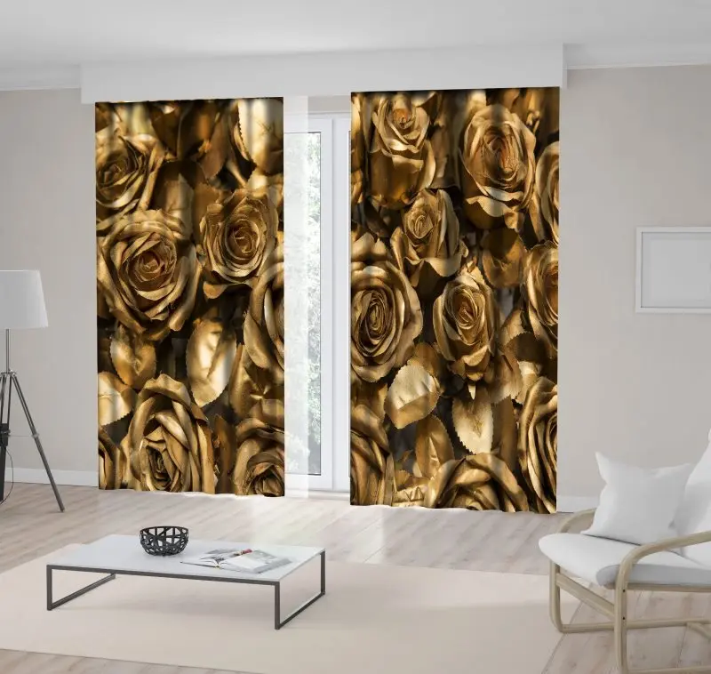 

Curtain Golden Roses Classic Luxurious Design for Romantic Celebration Decorative Artwork Printed Yellow