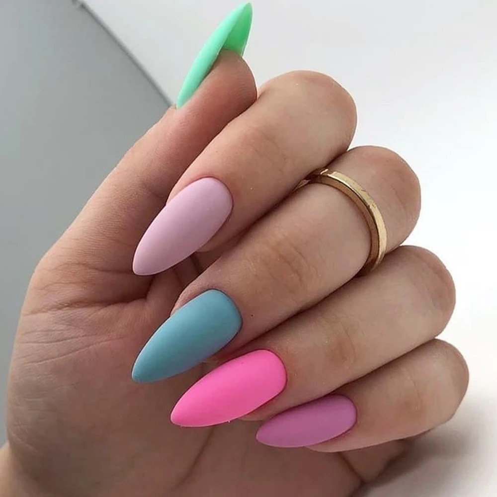 

Cheap Ladies Colorful 24pcs Box Full Cover Solid Matte Square Fingernails With Tape False Artificial Nails Tips Press On Nails