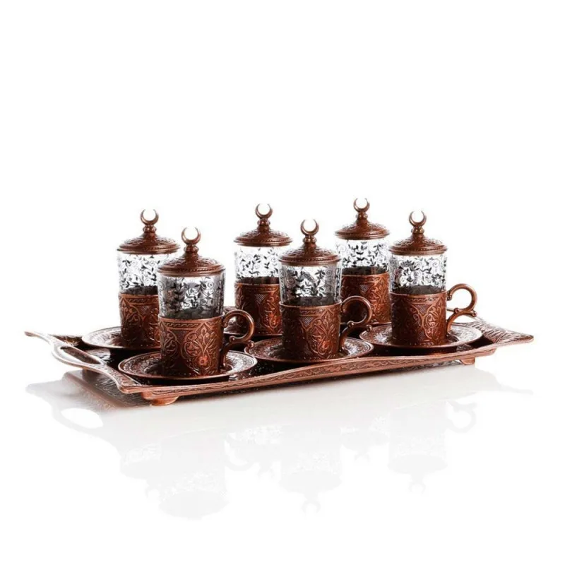 

Set of 6 Turkish Arabic Tea Cups Copper Tea Set Turkey Tea Coffee Glass Cups Espresso Cups Coffee Mug Traditional Gift with Tray