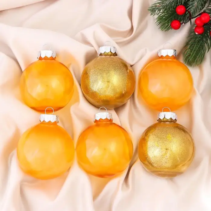 Набор шаров пластик d-8 см 6 шт 'Фелиция ассорти' золотисто-жёлтый (комплект из 2