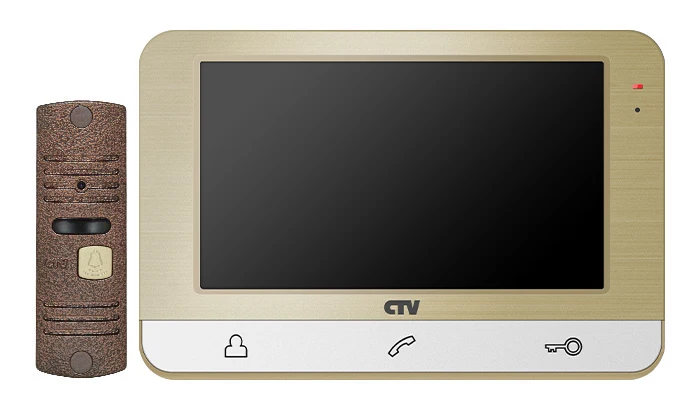 Комплект цветного видеодомофона CTV-DP1703 цвет - шампань. С экраном 7" и детекцией