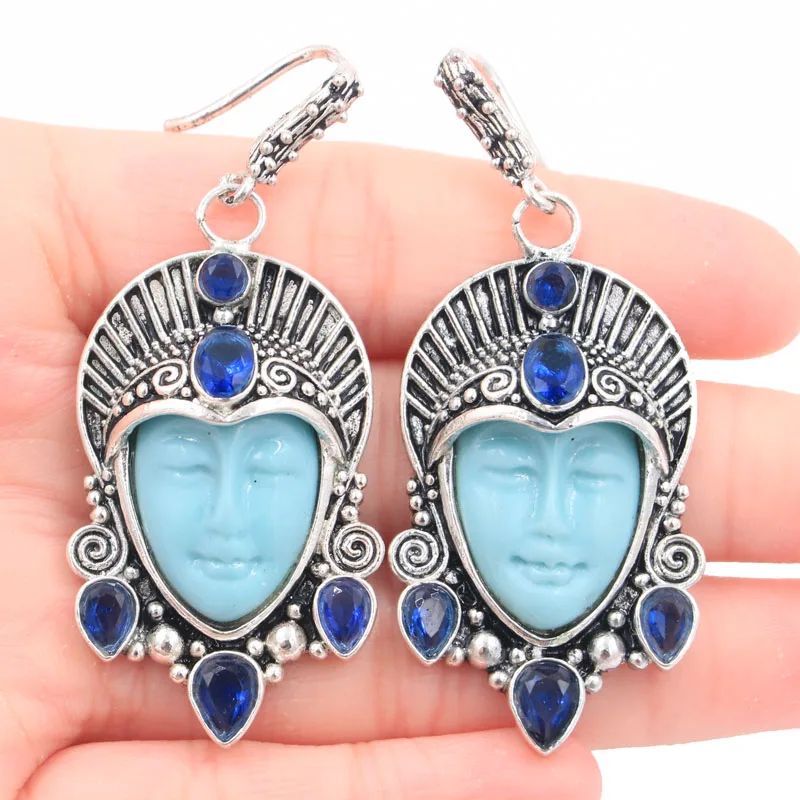 61x22 мм классические длинные большие тяжелые серьги богини Персии с синим