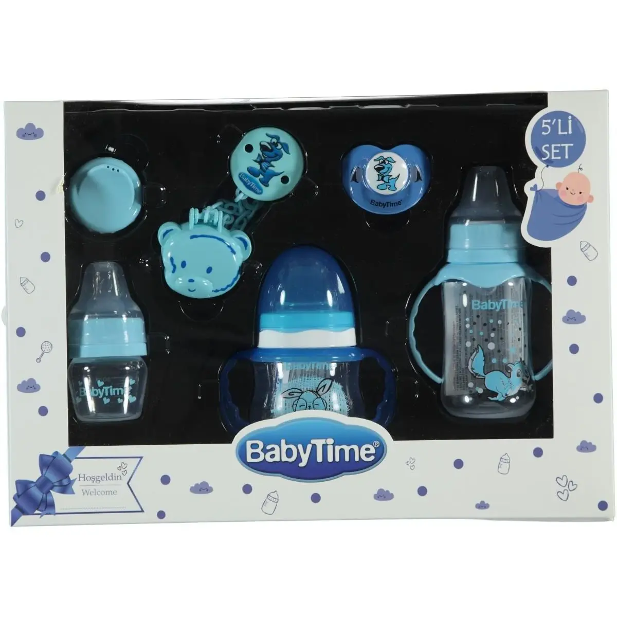 

Baby Time 5-piece Pink Baby Bottle and Nipple Set Slicone Nipple BPA Free Nipple-Clips Pacifier Storage Case