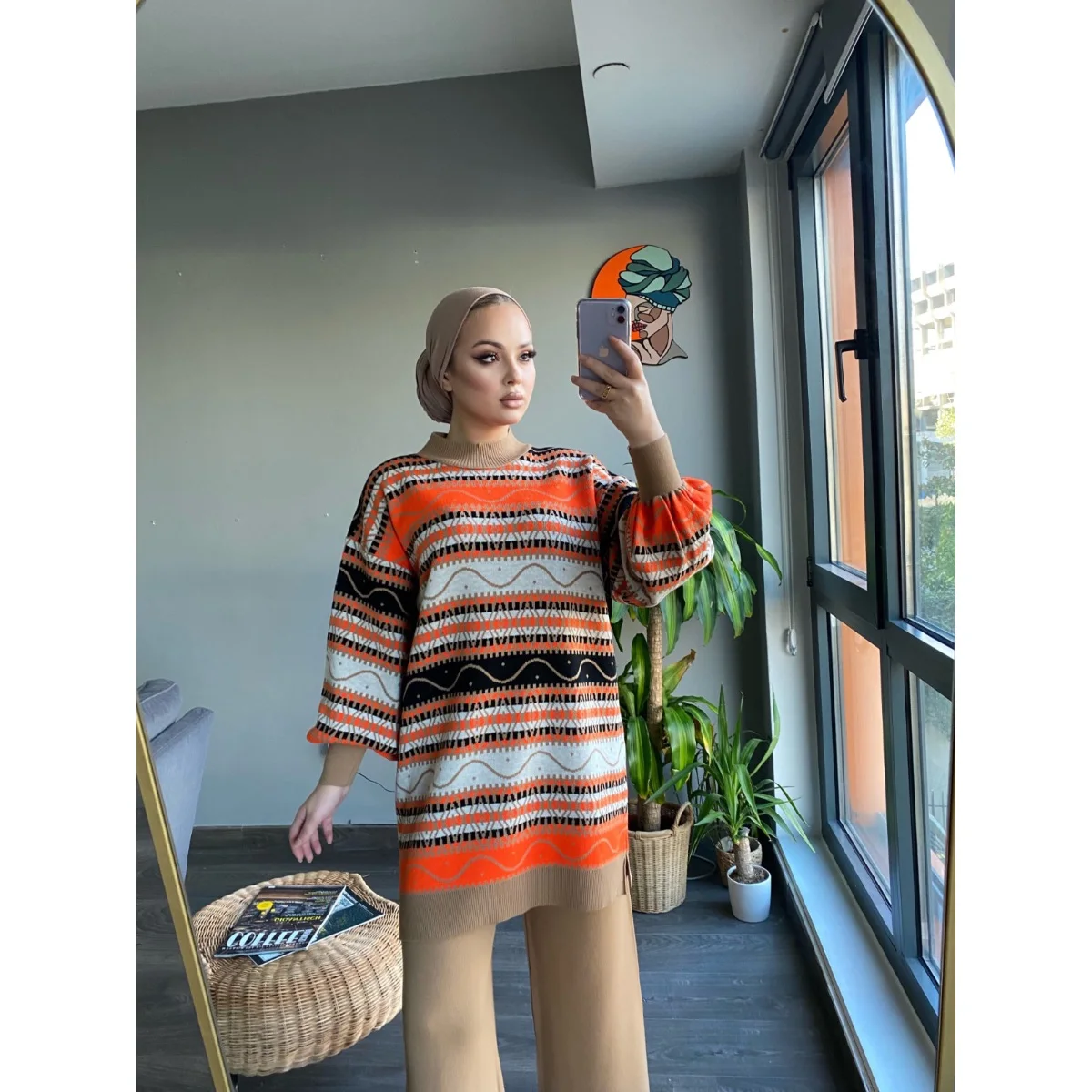 

Knitwear Double Set Turk Modest Wear Autumn Winter Women Outfit Muslim Maxi Dress Turkey Islam Clothing Abayas