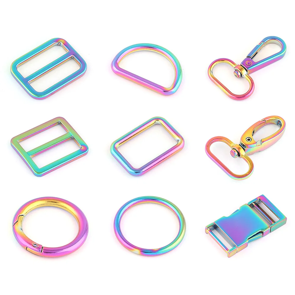 

1”（25mm) Rainbow Swivel Clasps Claw Strap Slide O D Ring Adjuster Purse Buckle Spring O Ring Dog Collar Release Buckle Hardware