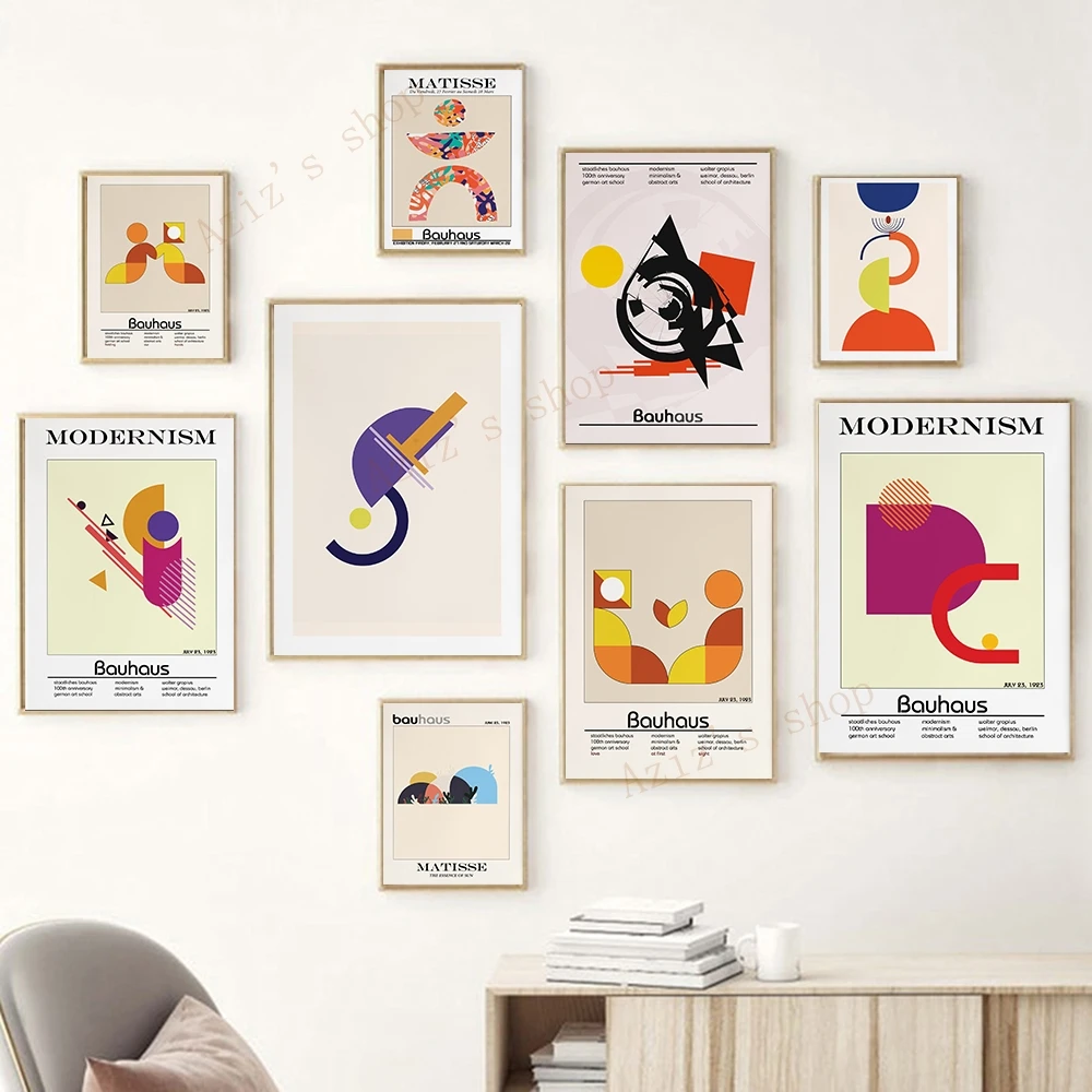

Bauhaus and Matisse Art Poster Organic Elements Abstract Vintage Couple Unique Geometric Canvas Painting Wall Picture Home Decor