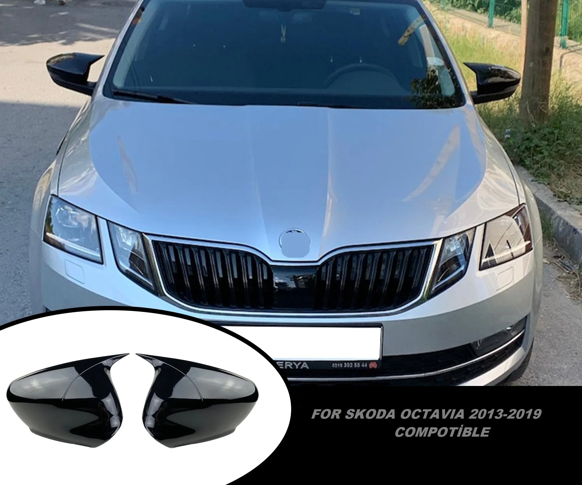 

Чехол для зеркала заднего вида для Skoda Octavia 2013-2020, чехол для зеркала заднего вида с боковым крылом, яркие черные автомобильные аксессуары для ...