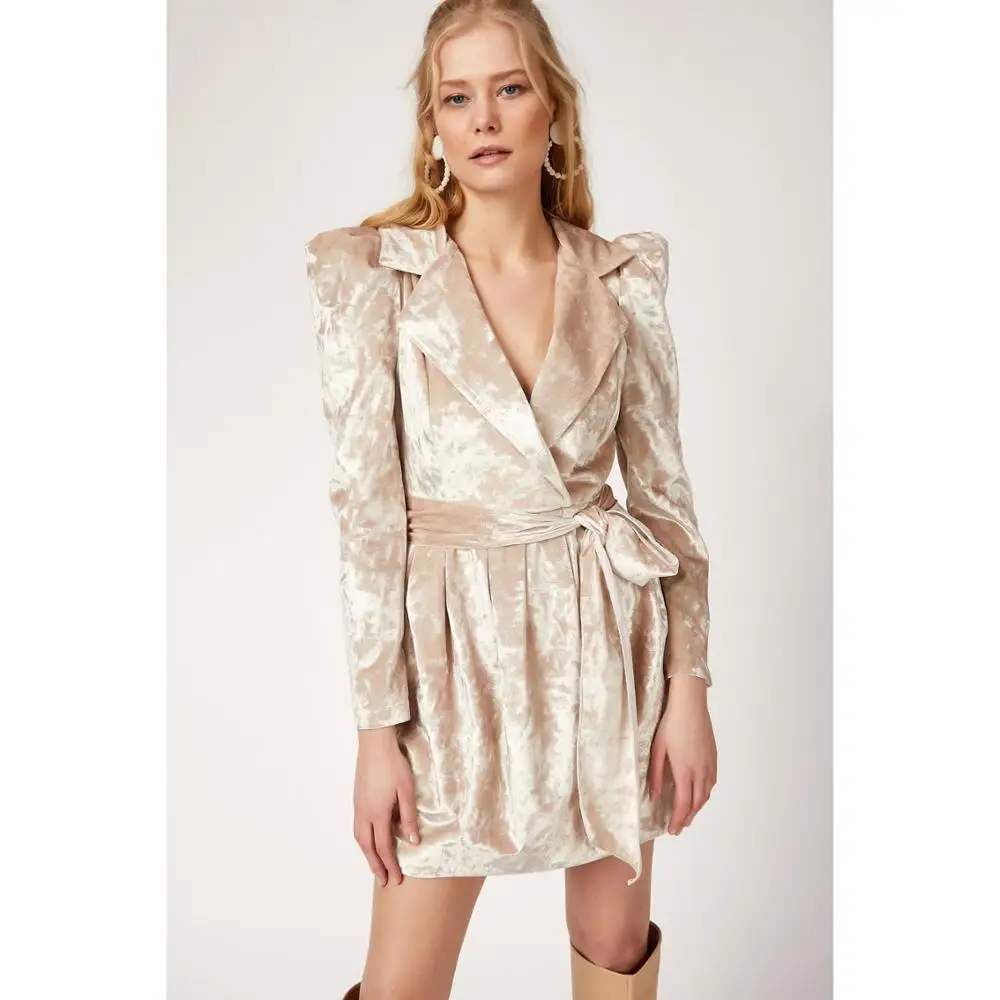 Женское платье с длинным рукавом высокой талией v образным вырезом вечерние