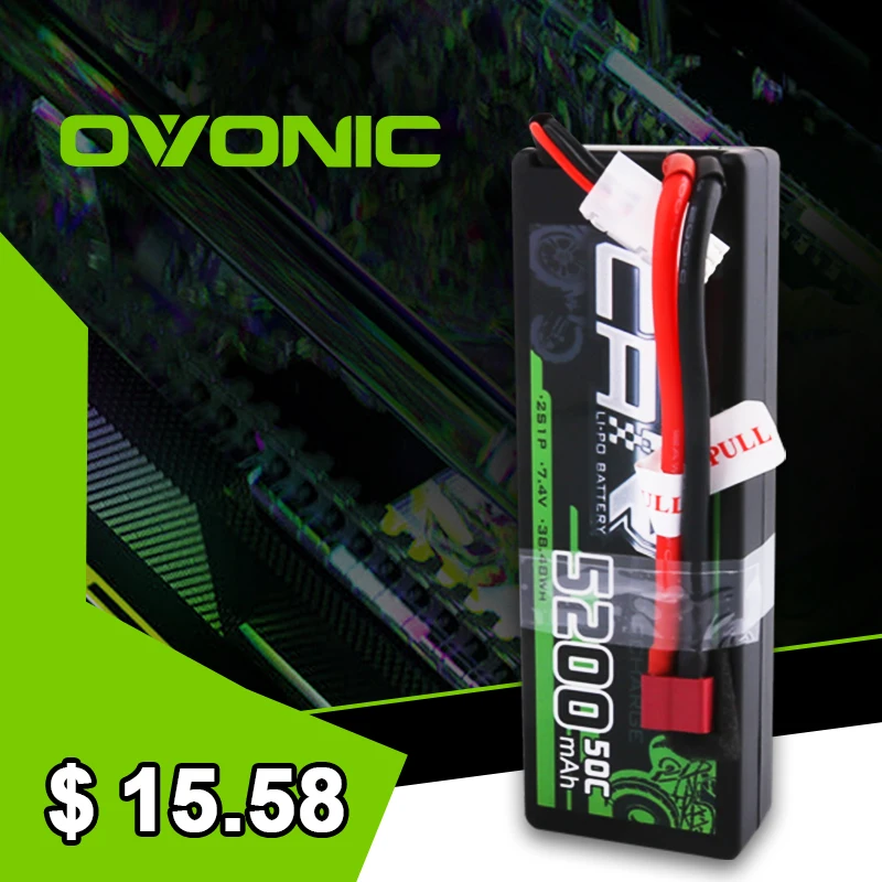 OVONIC-batería Lipo de 5200mAh para coche y helicóptero teledirigido, 7,4 V 50C 2S, con enchufe