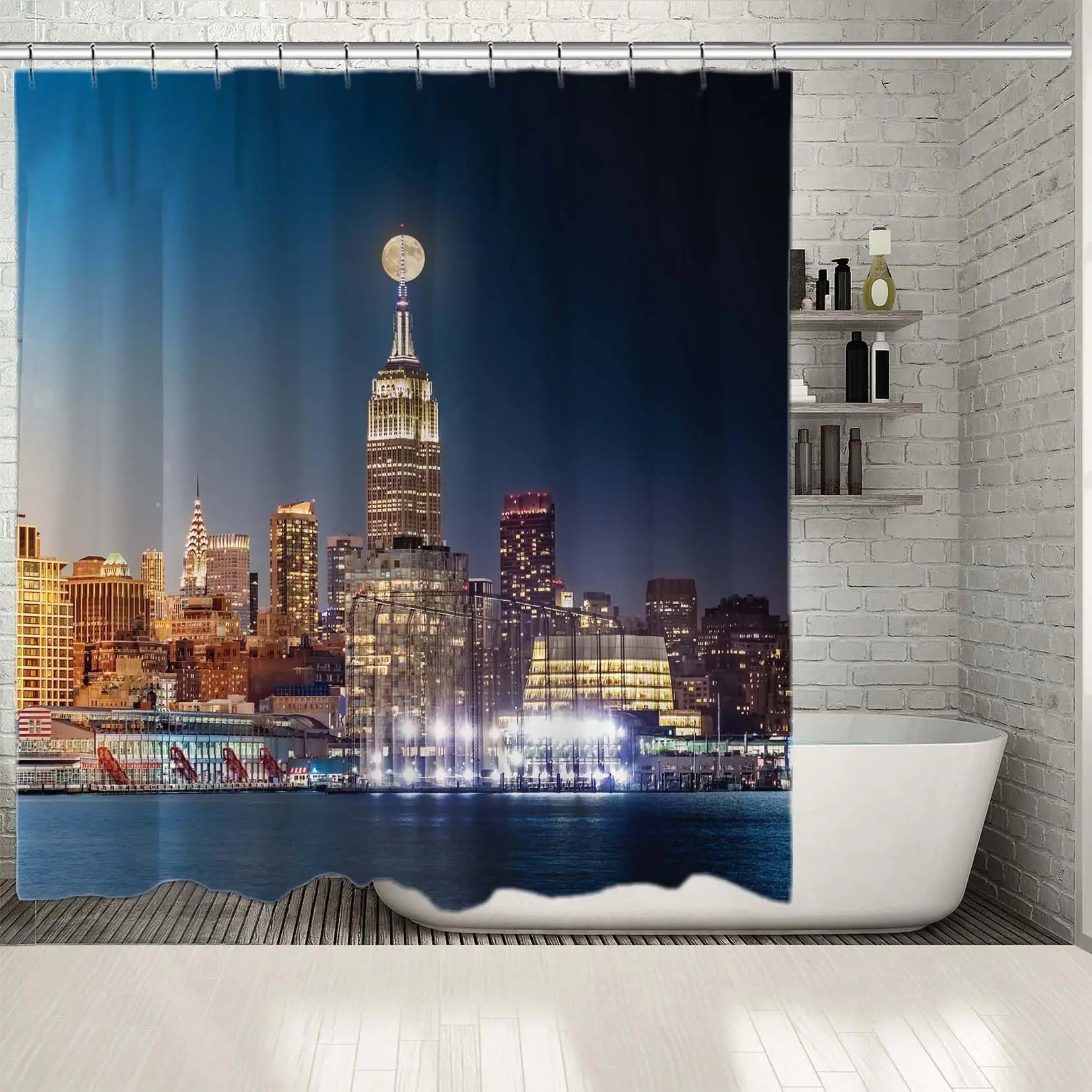 Занавески для душа из композитного материала дня и ночи с полной луной