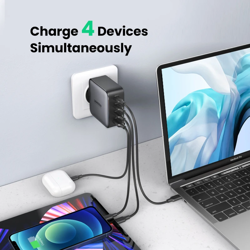 UGREEN-cargador USB tipo C GaN de 100W, dispositivo de carga r&aacute;pida para Macbook, tablet, iPhone, Xiaomi, iPhone 13, 12, 11-1