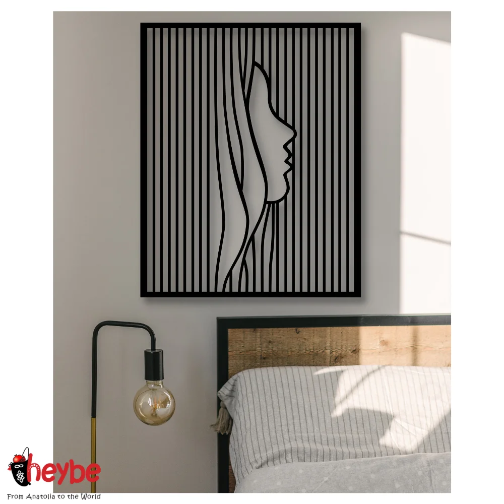 

Wooden Wall Art Decoration Striped Women Face Portrait Black Color Striped Modern Nature Home Office Living Room Bedroom Kitchen New Quality Gift Ideas Creative Stylish Adornment Beautiful Cute Picture Souvenir Luxury