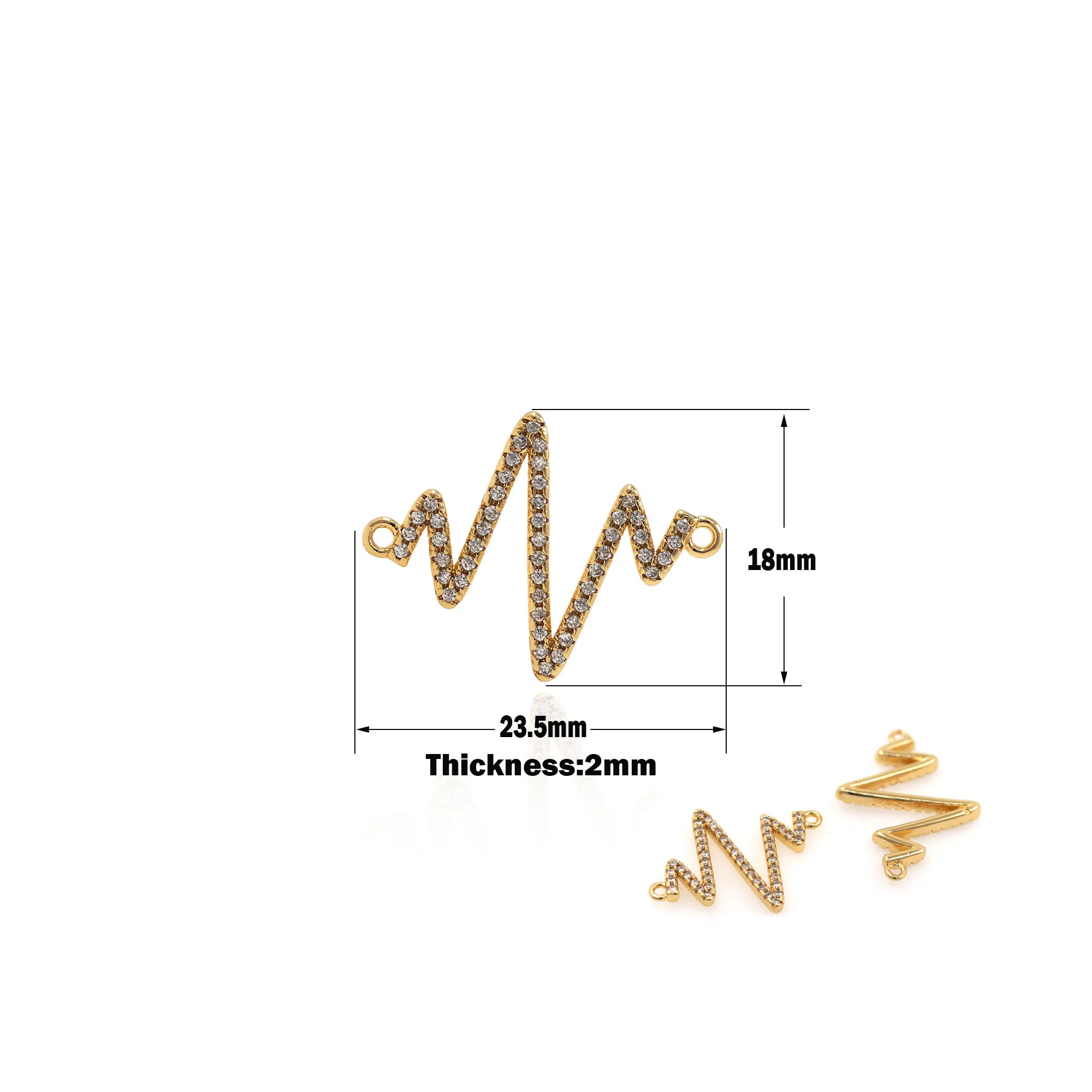 

Jewelry EKG Heartbeat Connector Heart Gold Filled Cubic Zirconia Double Hole Pendant DIY Jewelry Making Discovery