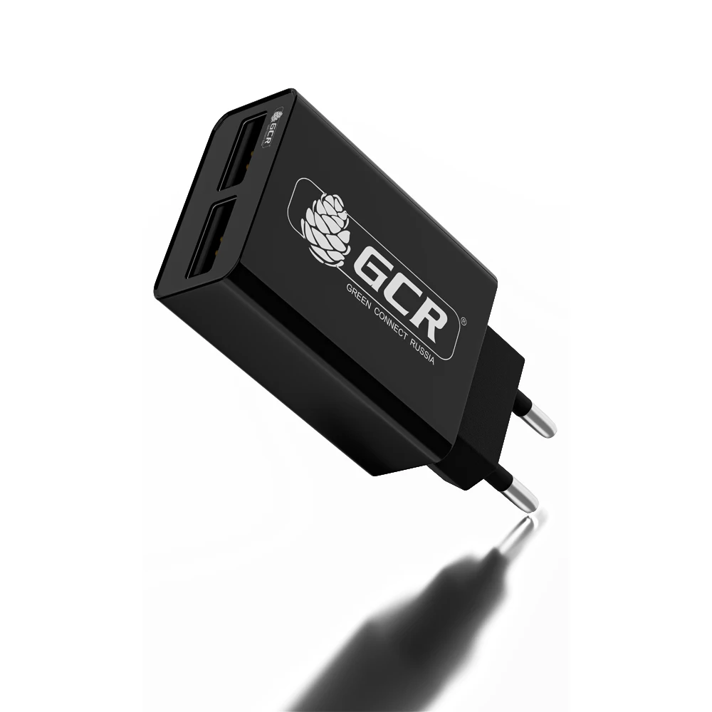GCR Сетевое зарядное устройство на 2 USB порта черное|Зарядные устройства| |
