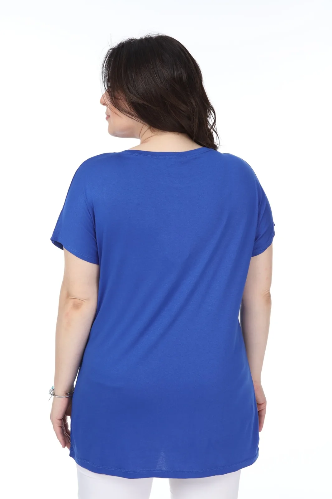 

Diaves Woman Plus Size Summer Fashion Combed Cotton Leaf Figure Detailed Design Blouse